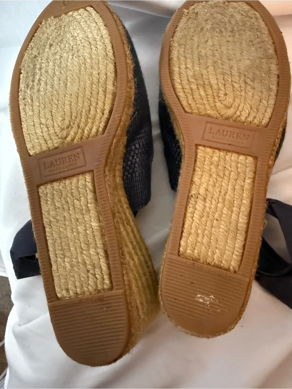 Lauren Ralph Lauren Helma Espadrille Wedge Sandals Black Slingback Bow 9.5B